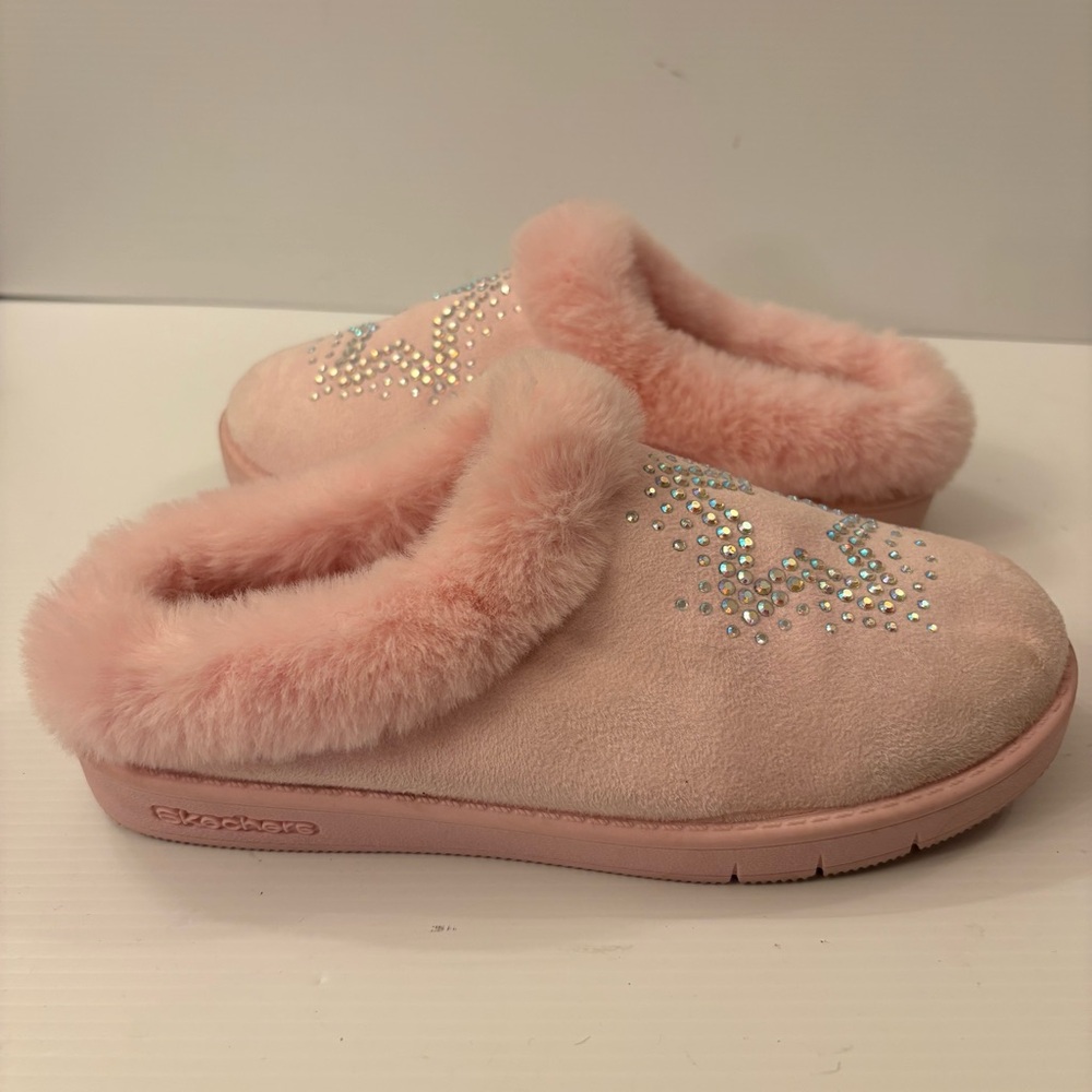 SKECHERS Girl's Slides, Light Pink, Fur, Bedazzled - US Size 2